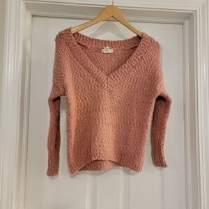 Yes Lola Chunky Knit V-Neck Fuzzy Dusty Rose Sweater Size XS